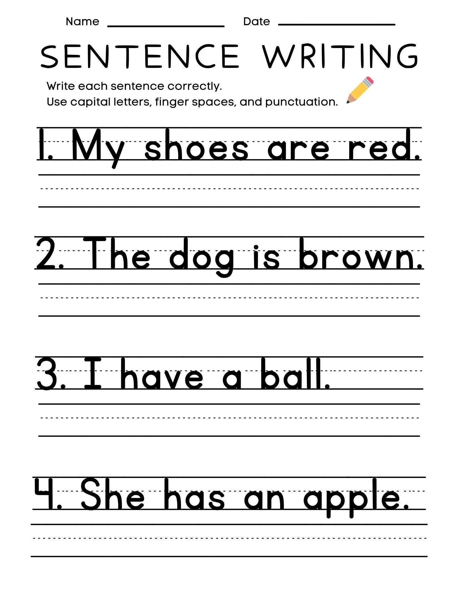 Free Printable Sentence Writing Worksheets