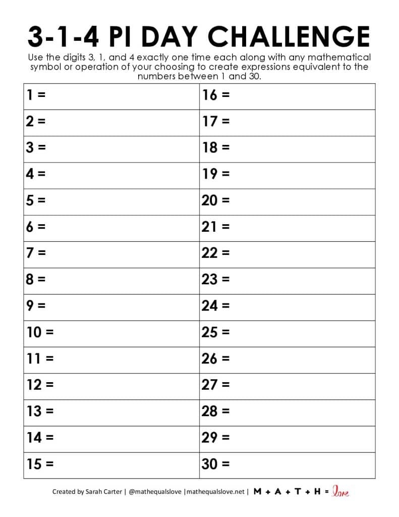 3 1 4 Pi Day Number Challenge Math Love