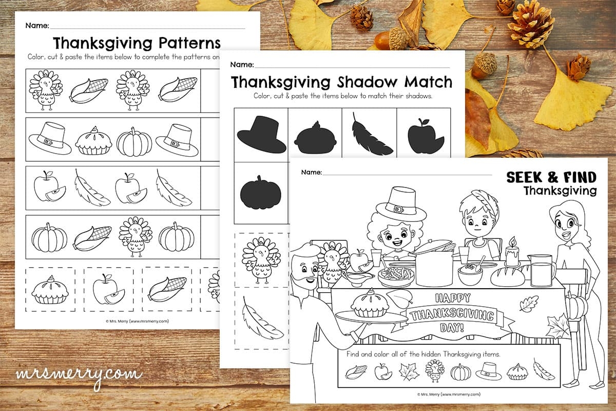 3 Fun Festive Preschool Thanksgiving Worksheets Mrs Merry