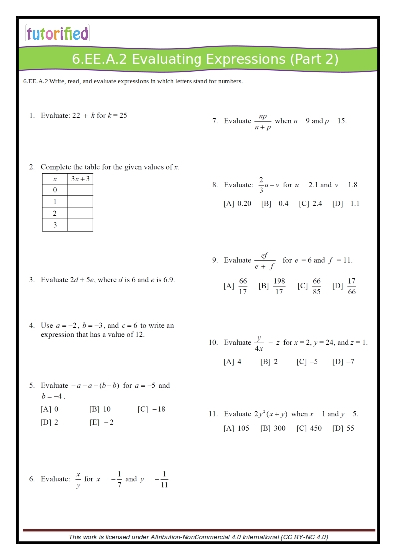 Math Worksheets For 6th Graders Free Printable