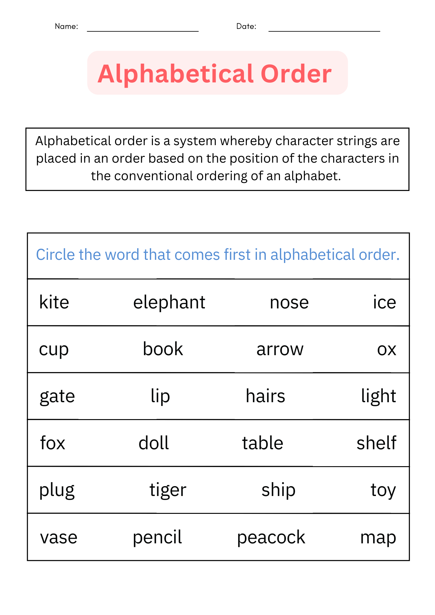 ABC Order Printable Alphabetical Order Worksheets For 1st L 2nd L 3rd Made By Teachers