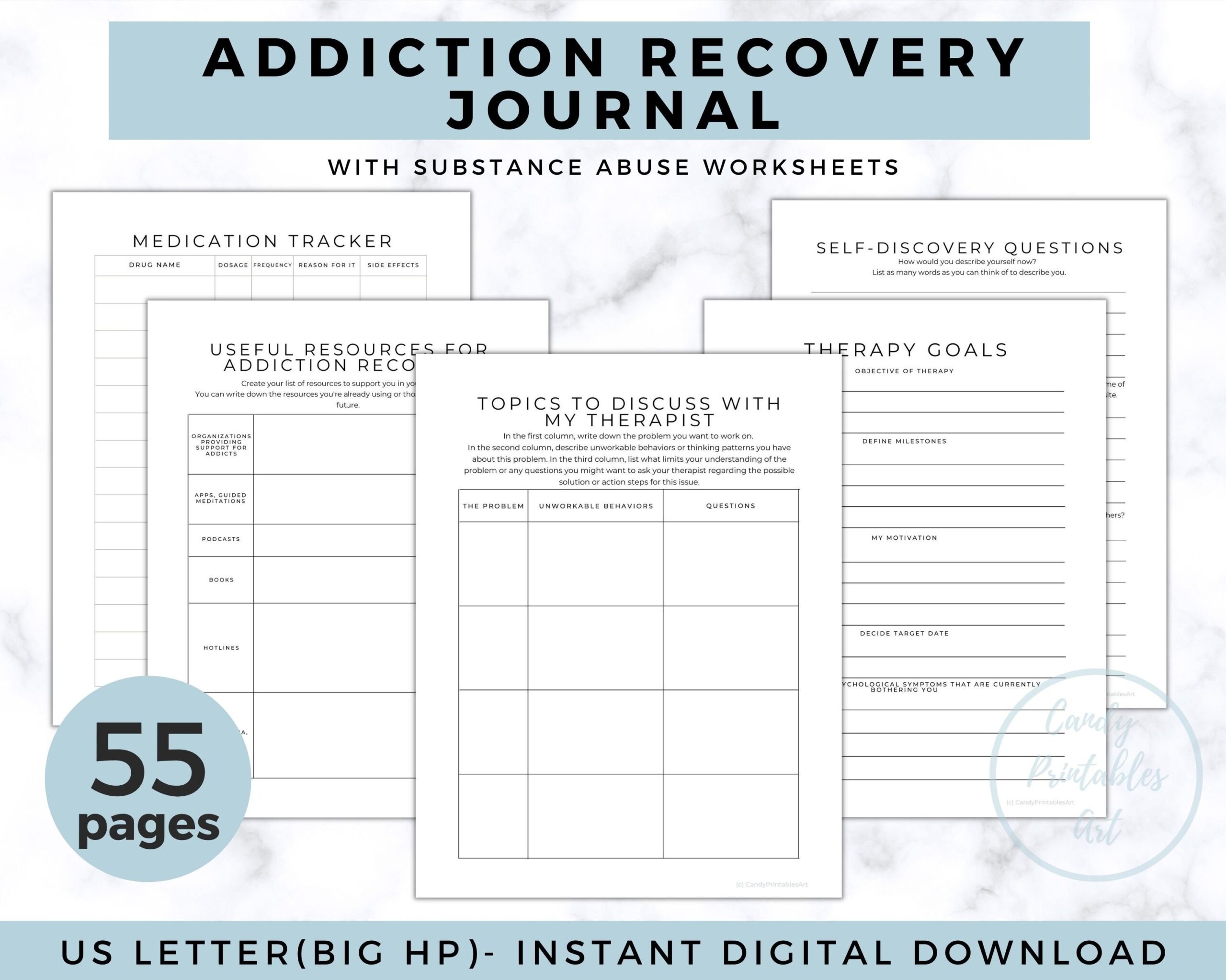 Addiction Recovery Worksheets Substance Use Therapy Sobriety Workbook Journal Relapse Prevention Plan Etsy