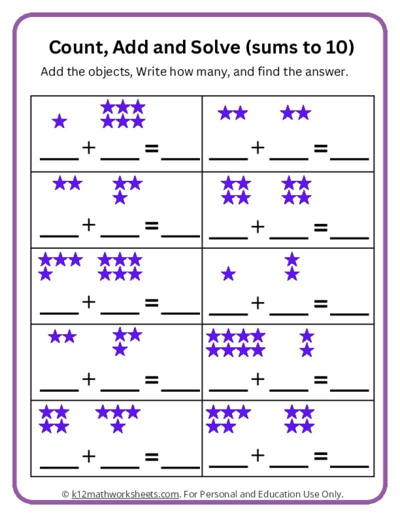 Printable Addition Worksheets For Kindergarten