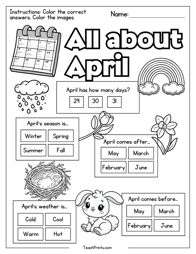 April Worksheets 8 Free PDF Printables Teach Prints