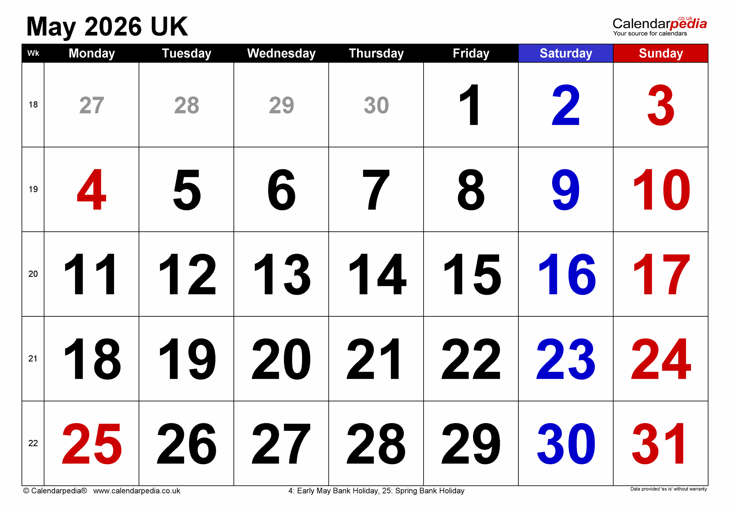 May 2026 Calendar Printable Free Download