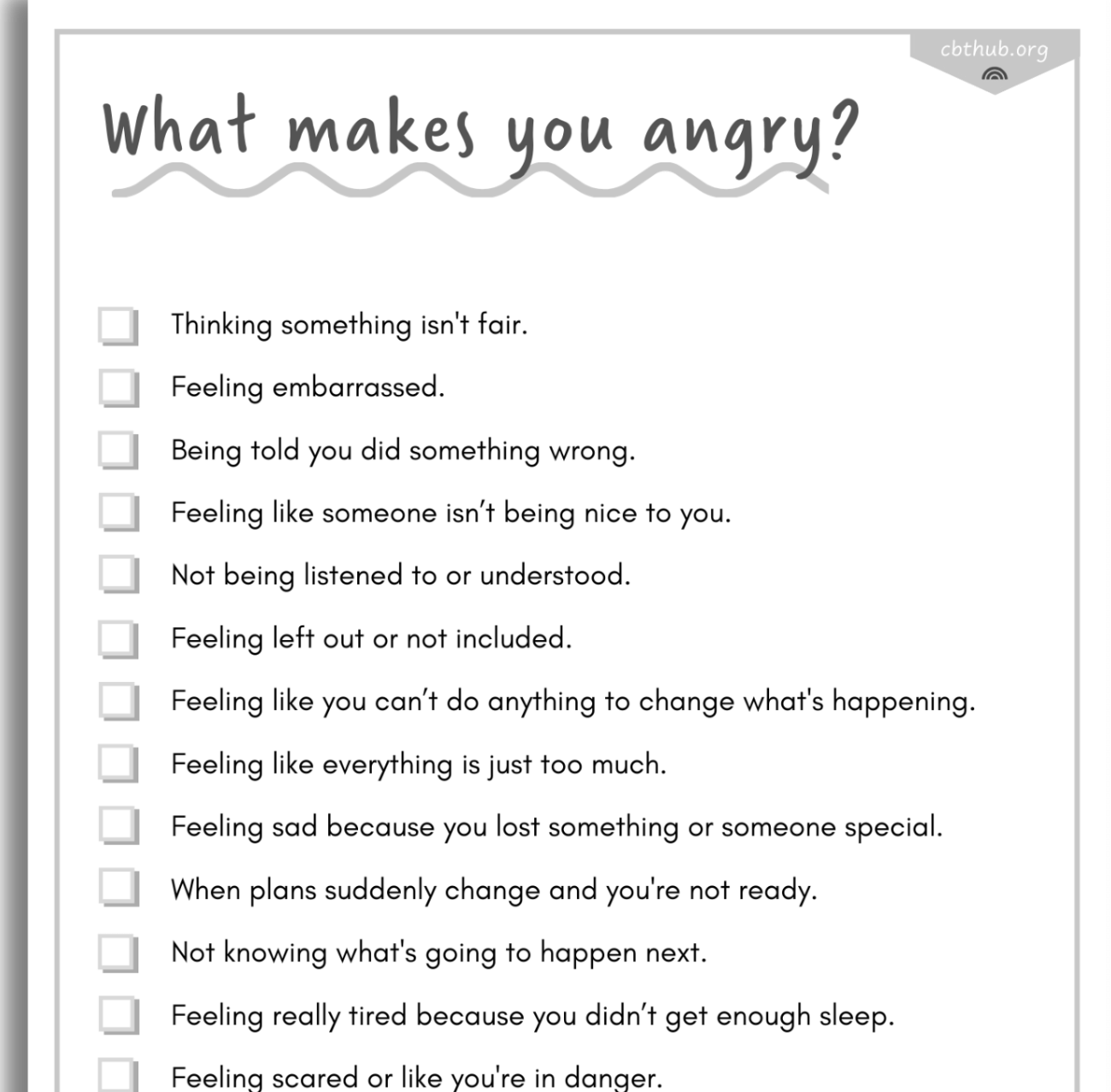 Printable Anger Triggers Worksheet