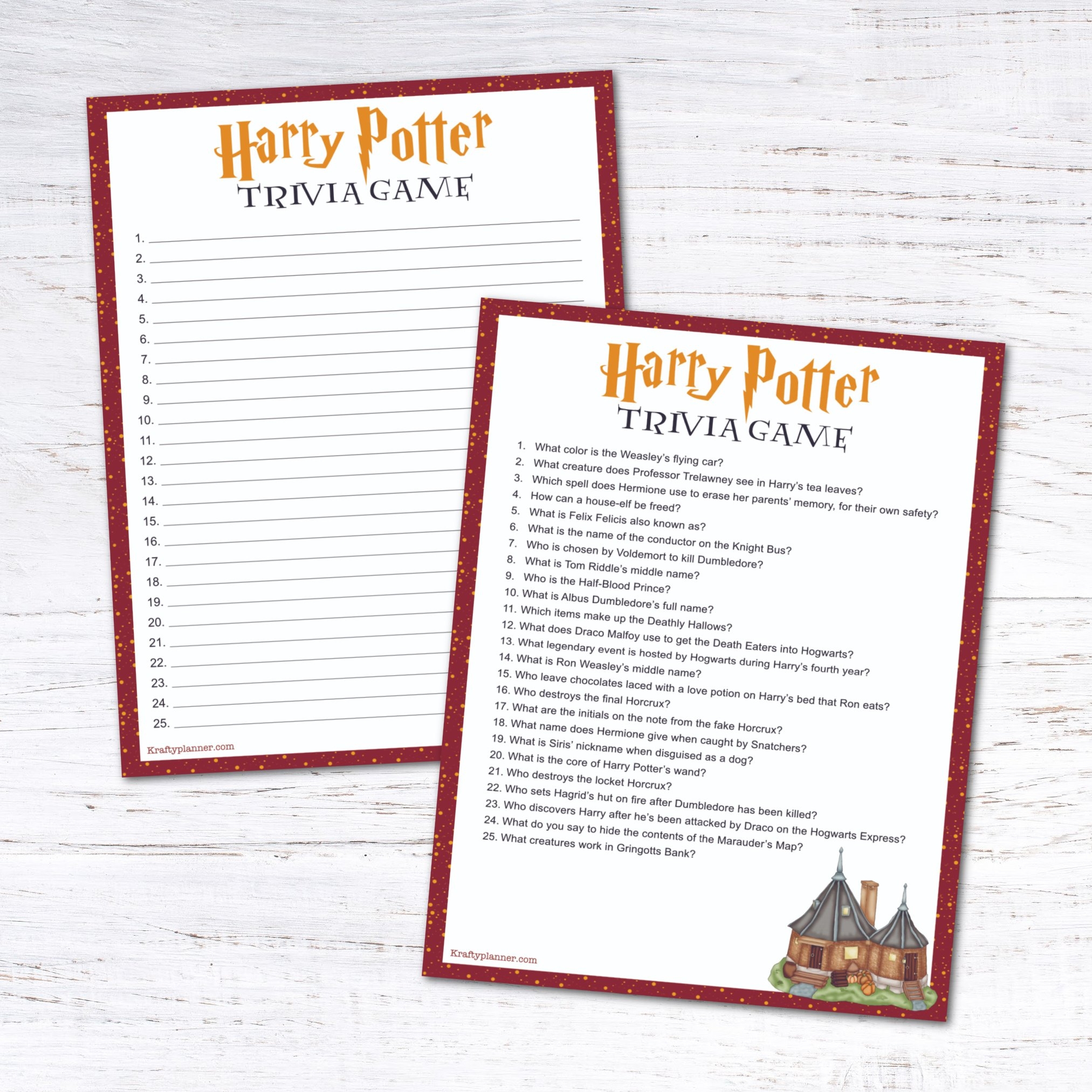 DAY 4 Free Printable Harry Potter Trivia Game Krafty Planner