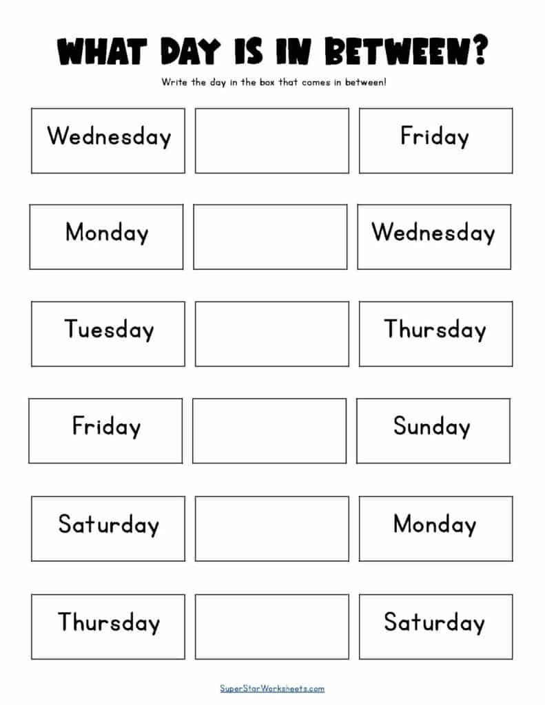 Days Of The Week Worksheets Superstar Worksheets