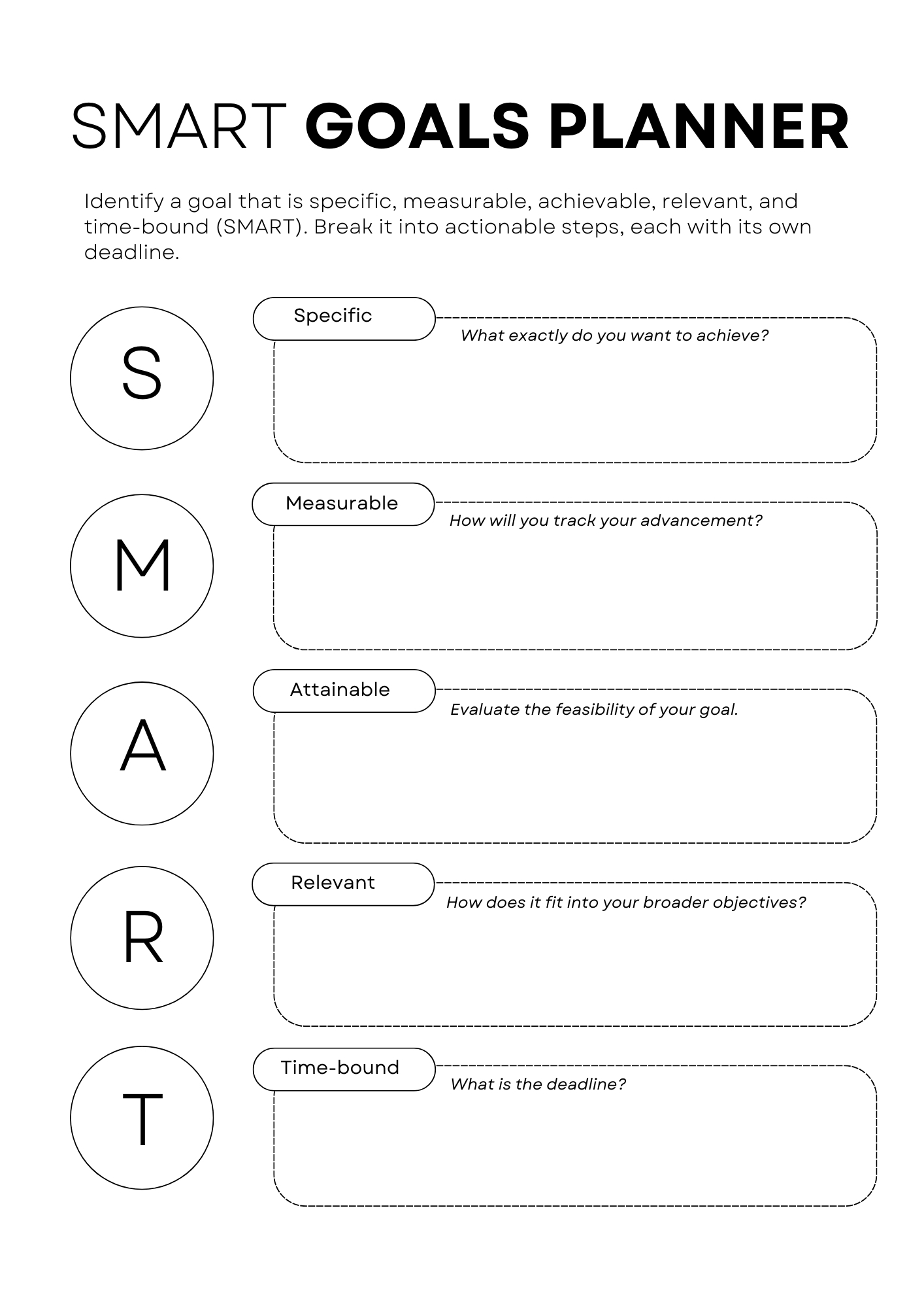 Download A SMART Goals Worksheet Or Editable Template