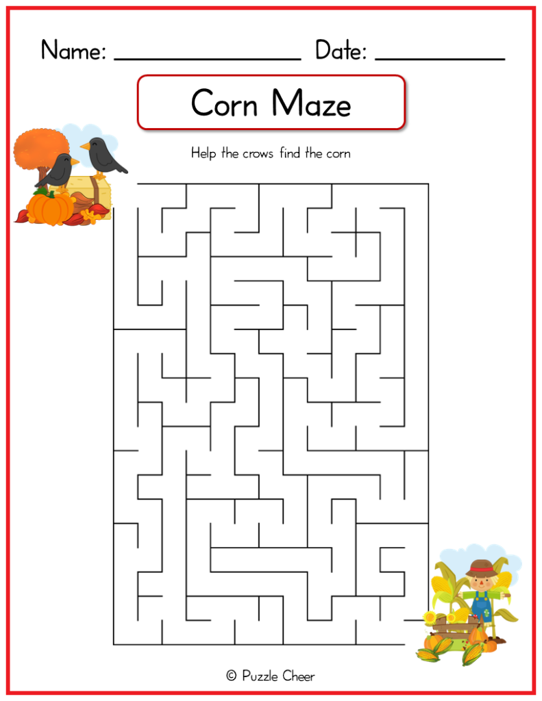 Easy Corn Maze Printable Puzzle Cheer