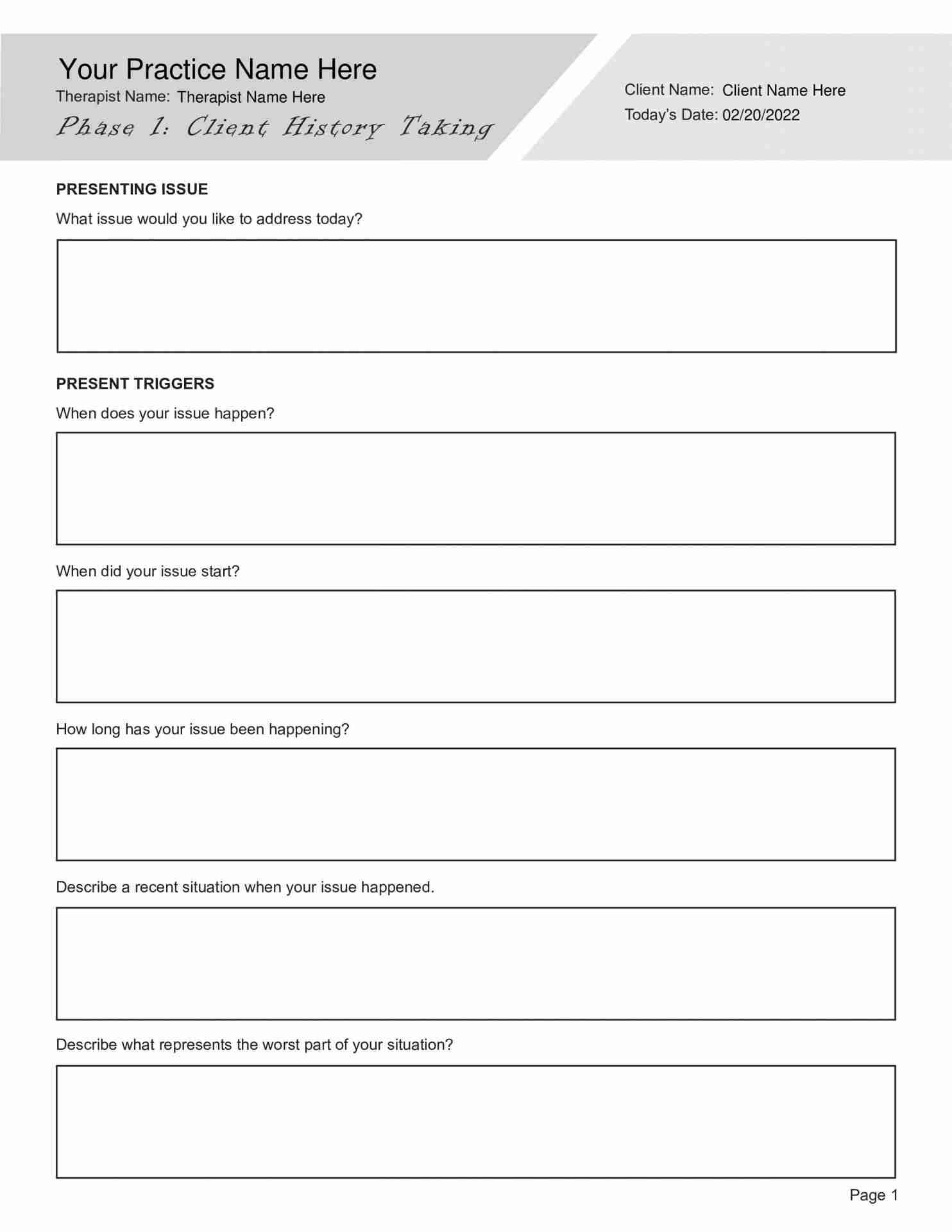 EMDR Phase 1 History Taking Worksheet PDF TherapyByPro