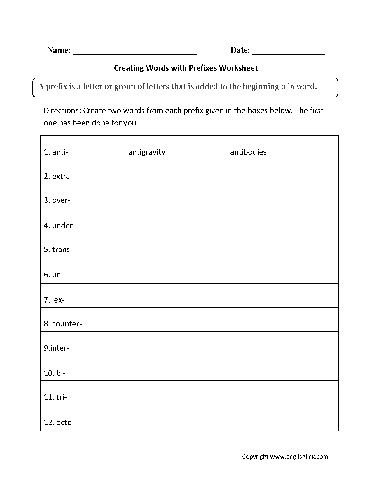 Englishlinx Prefixes Worksheets