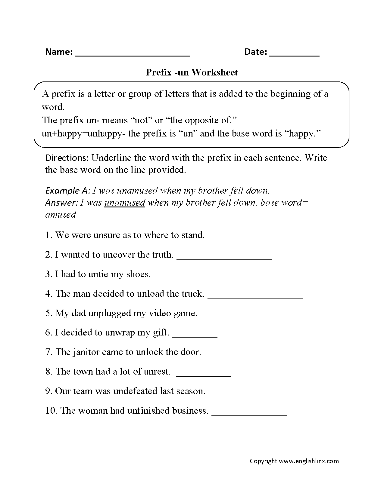 Englishlinx Prefixes Worksheets