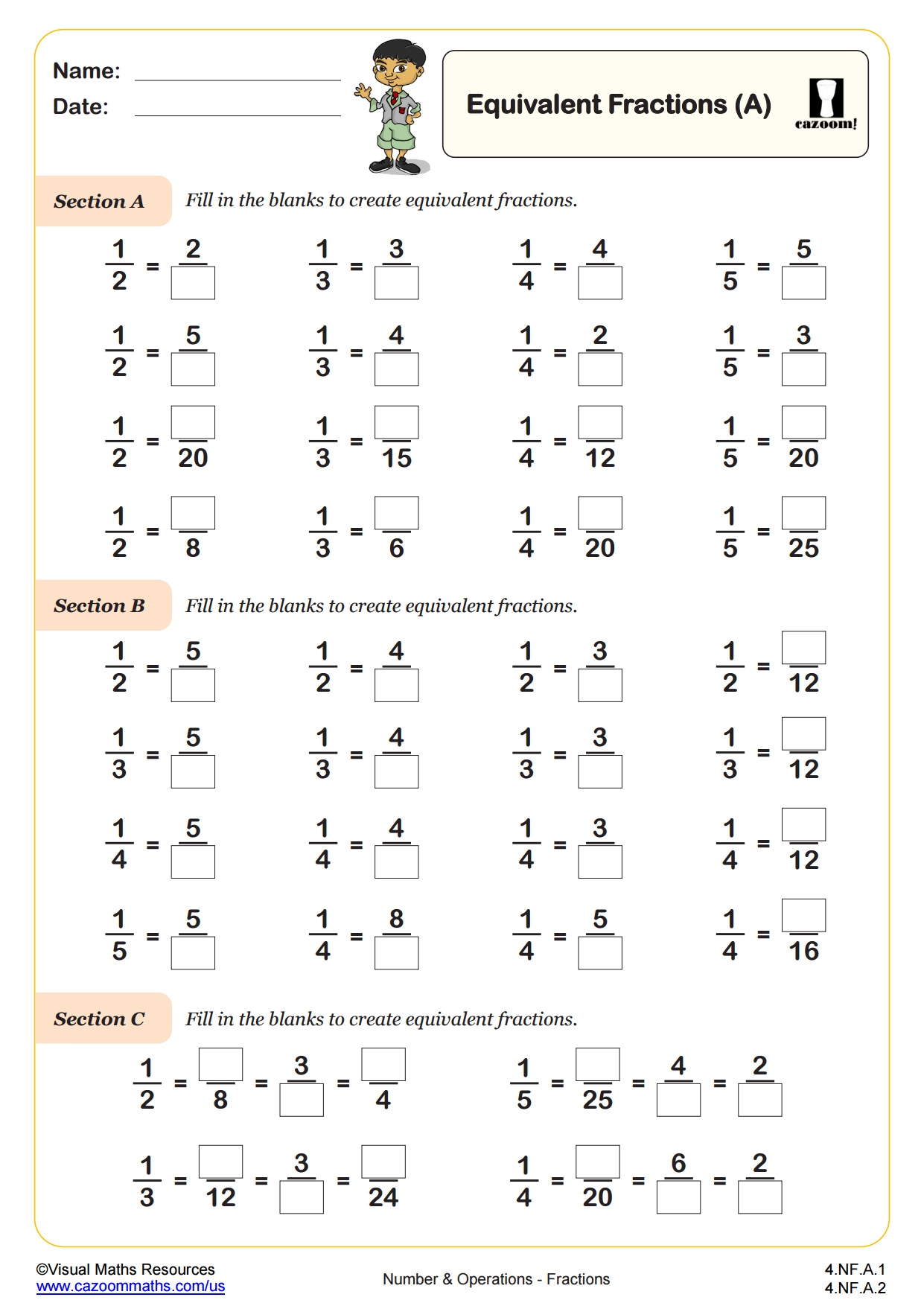 Equivalent Fractions A PDF Printable Number And Operations Worksheets
