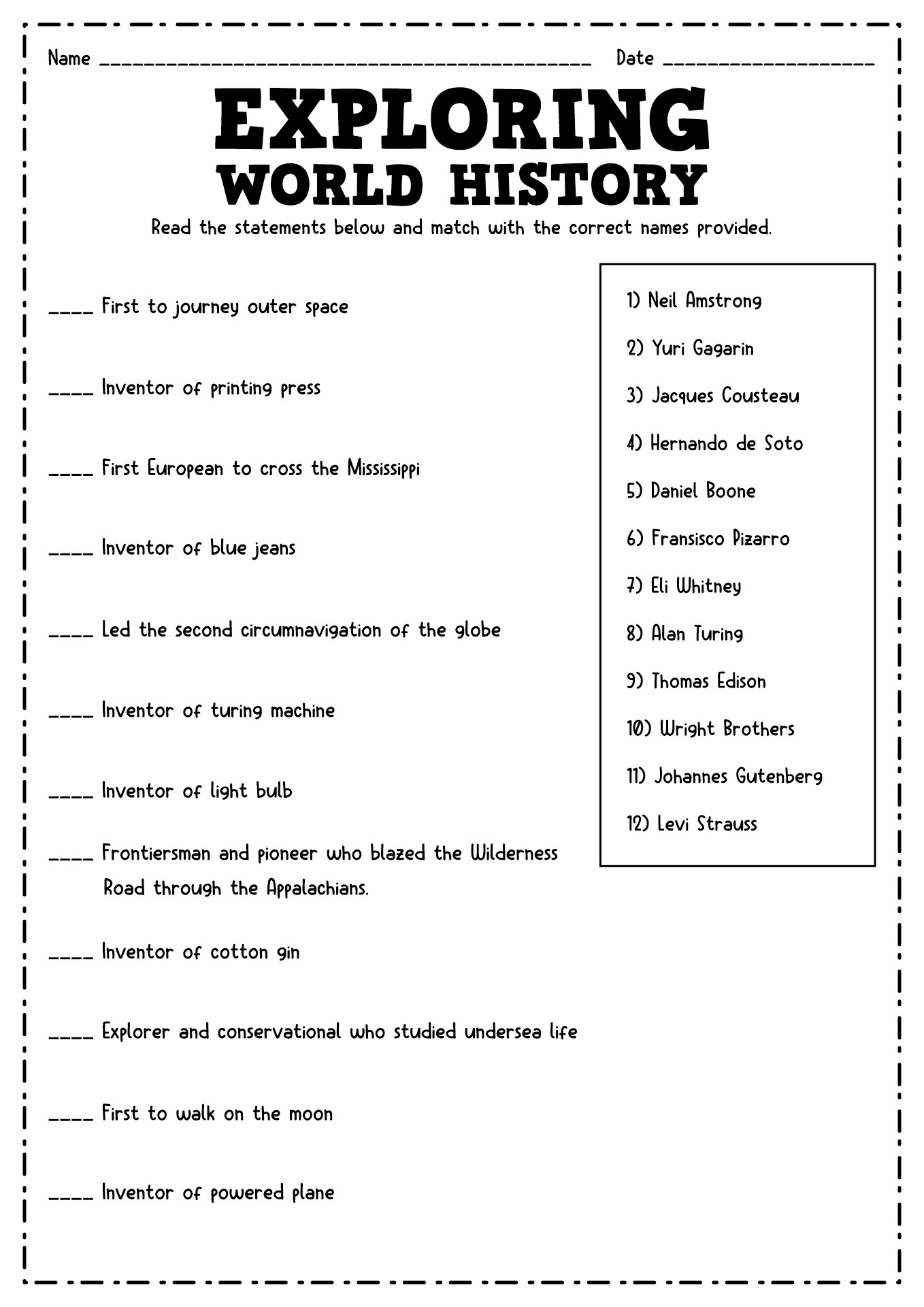 Explore History With Printable Worksheets