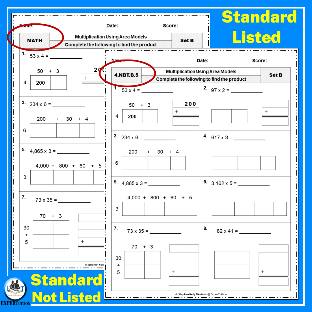 Free Area Model Multi Digit Multiplication Worksheets Made By Teachers