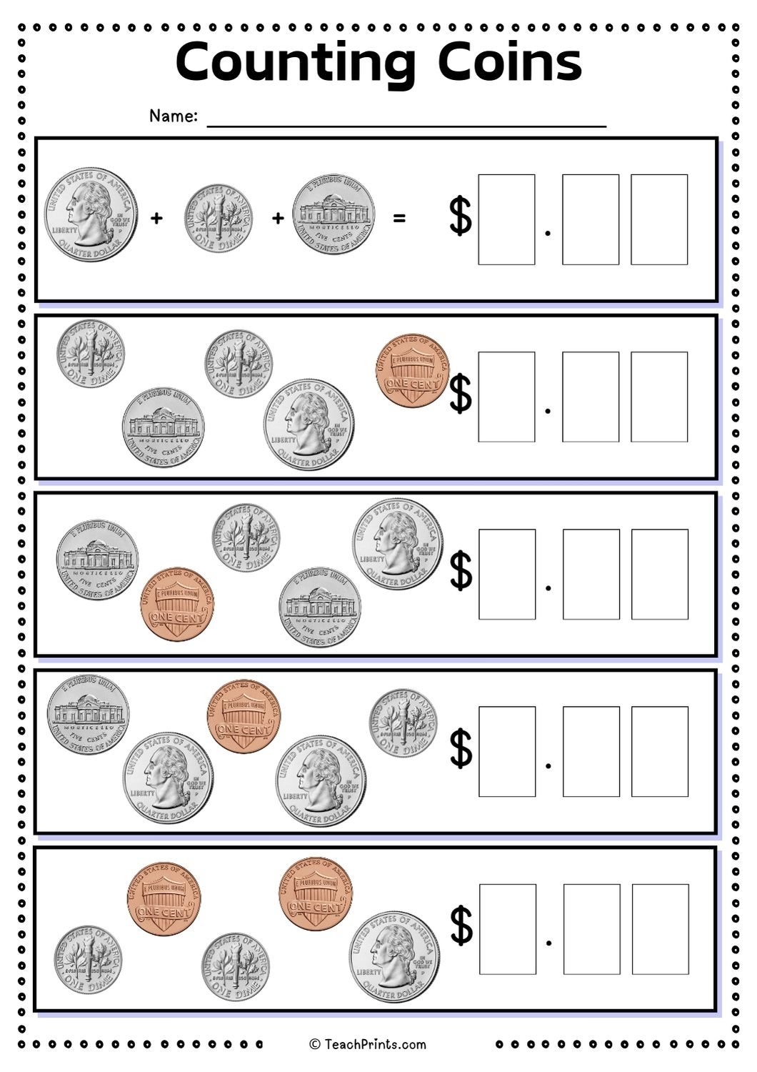 Free Counting Money And Coins Worksheets Teach Prints