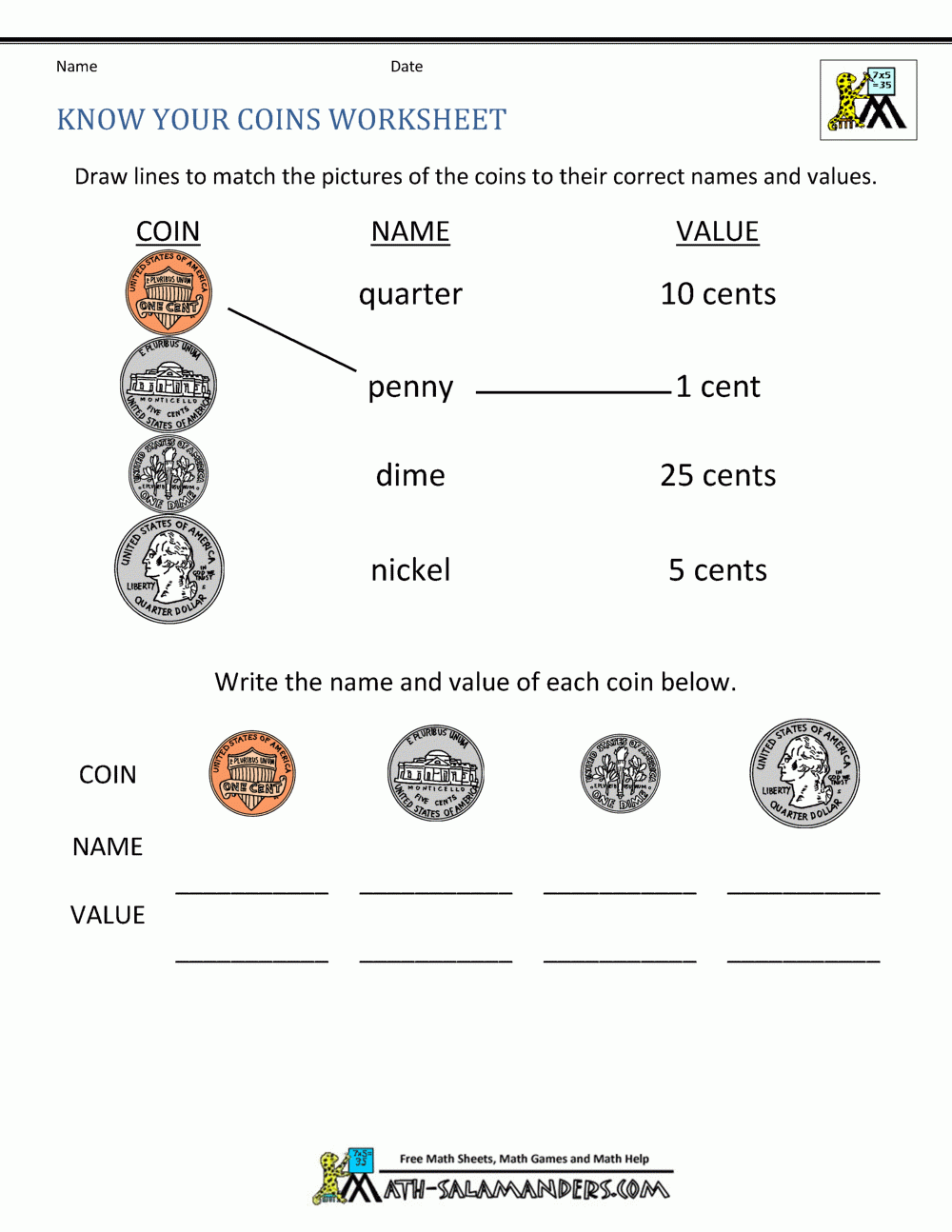Money Printable Worksheets