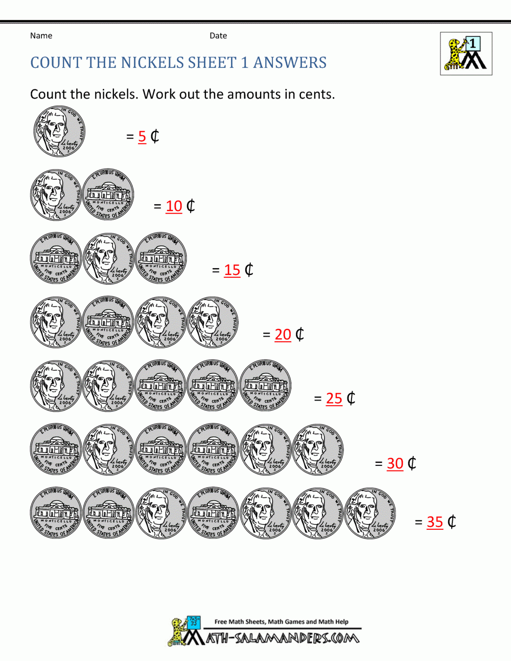 Free Printable Counting Coins Worksheets