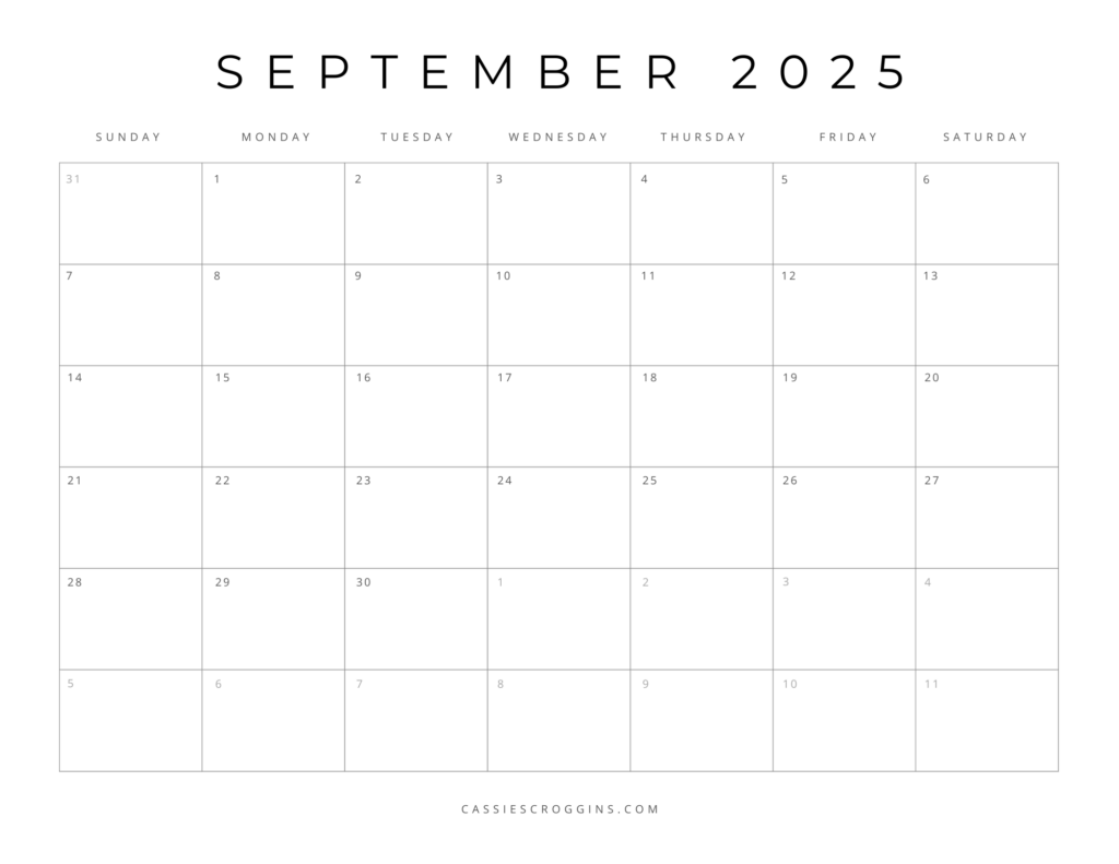 September Calendar Printable 2025