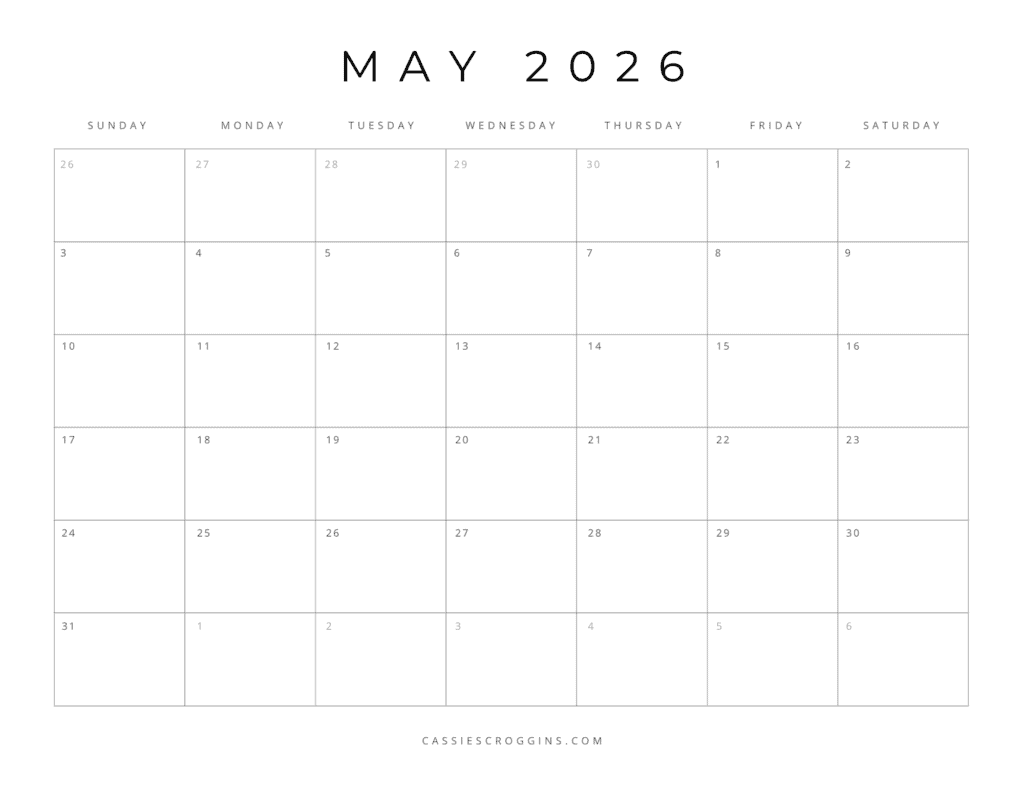 Free Printable 2026 Blank Calendar Templates All 12 Months 
