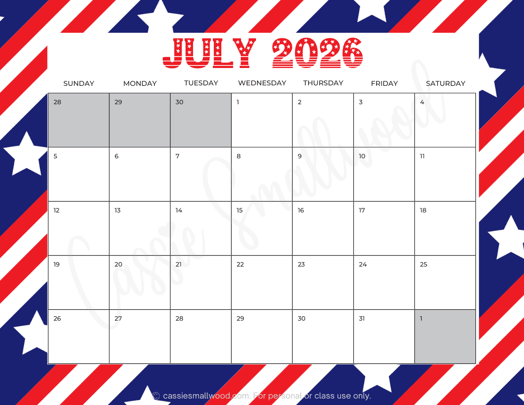 July 2026 Calendar Printable Pdf