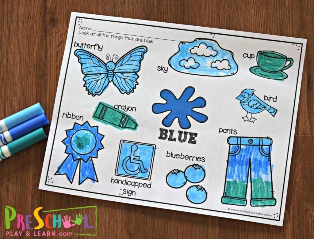 Printable Color Blue Worksheets For Preschool