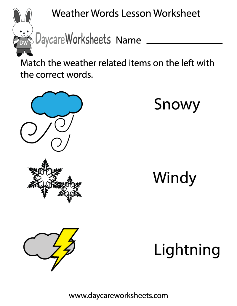 Free Printable Weather Words Lesson Worksheet For Preschool