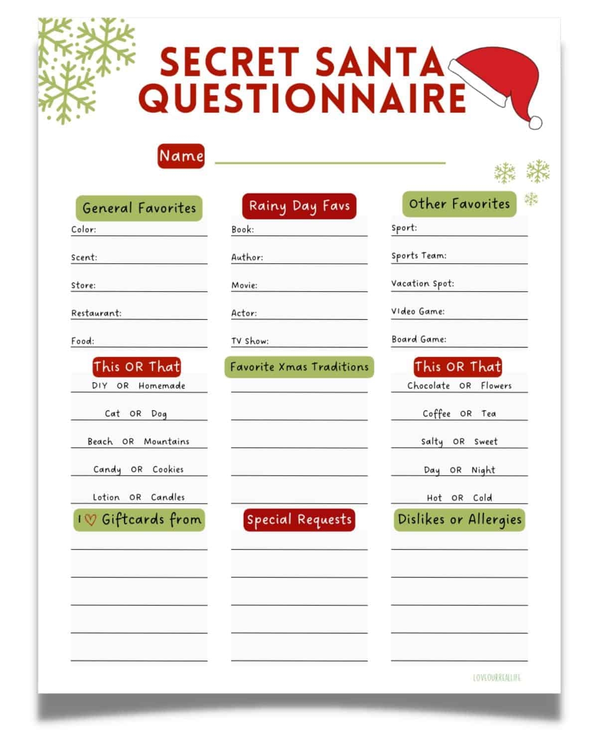 Free Printable Secret Santa Worksheets