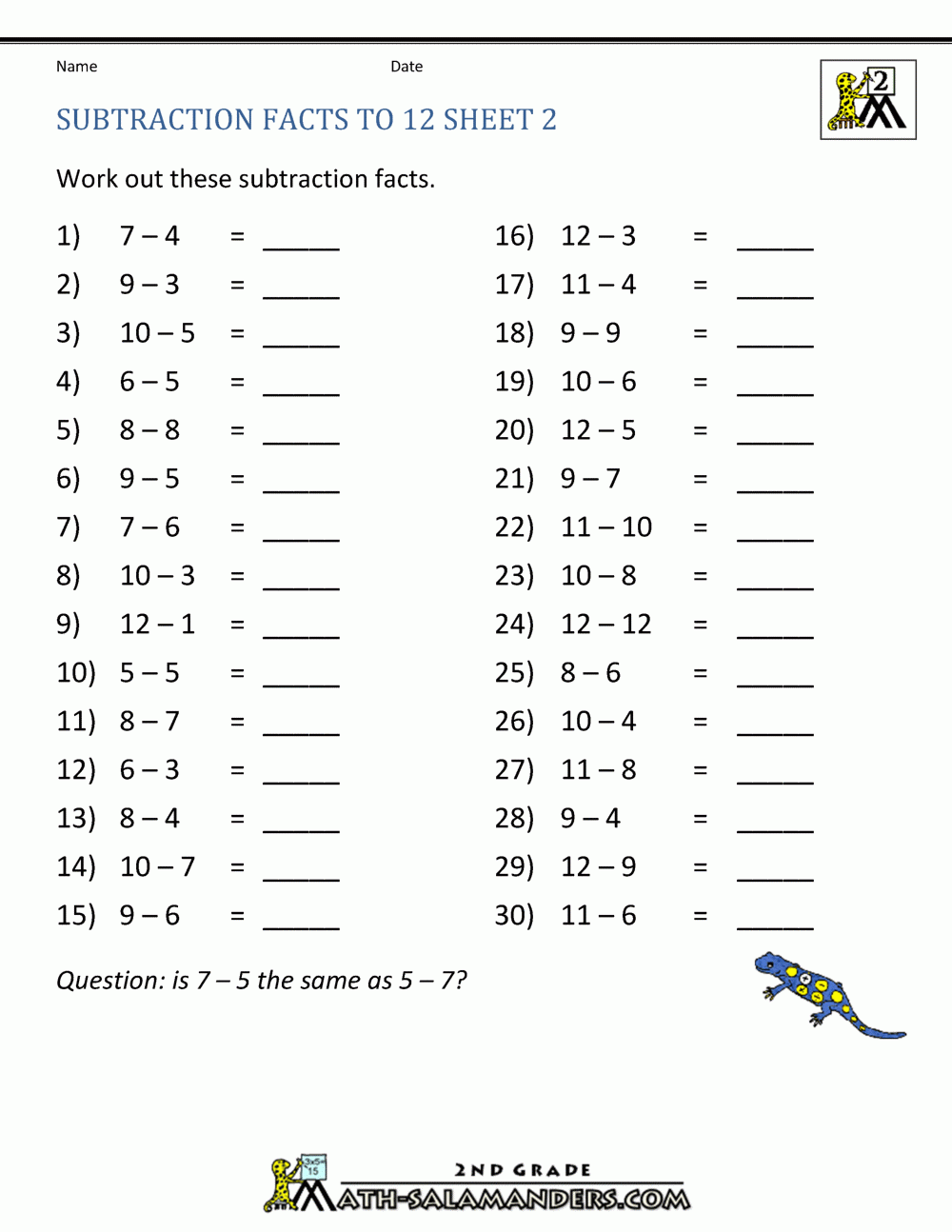 Subtraction Worksheets Printable