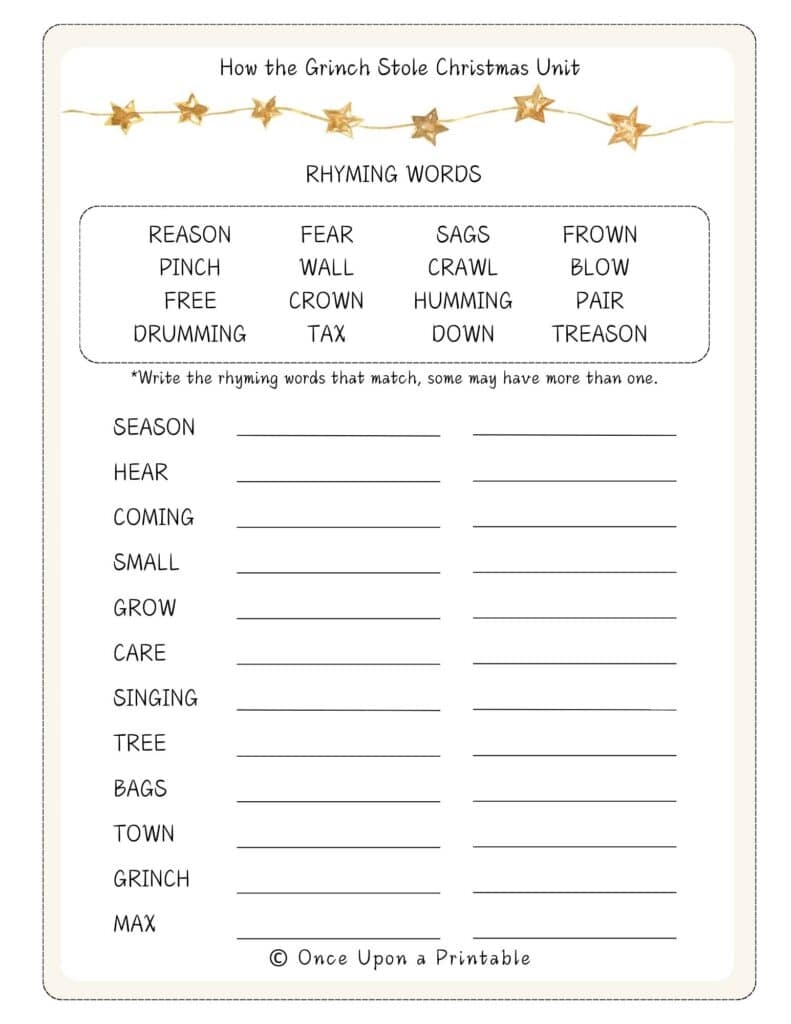 How The Grinch Stole Christmas Worksheets Free Printables Once Upon A Printable