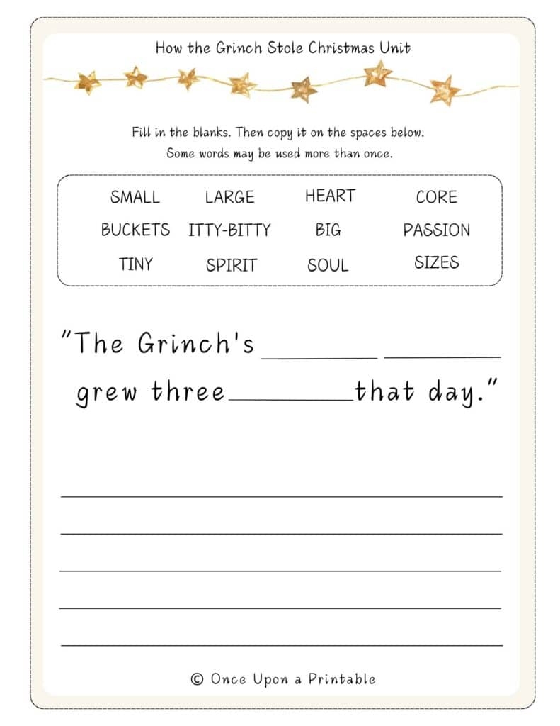How The Grinch Stole Christmas Worksheets Free Printables Once Upon A Printable