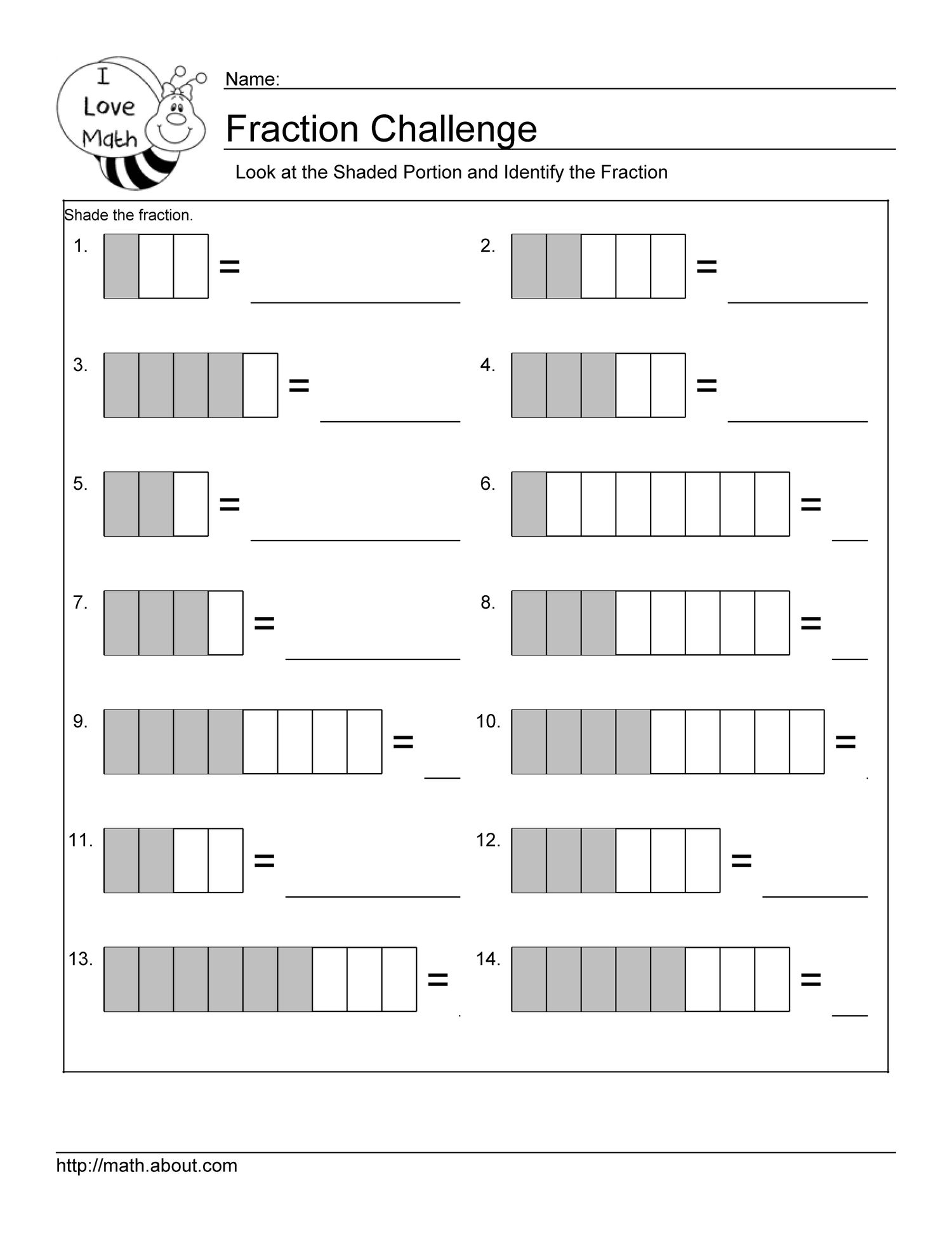 Identify The Fraction Worksheet 1 Of 10