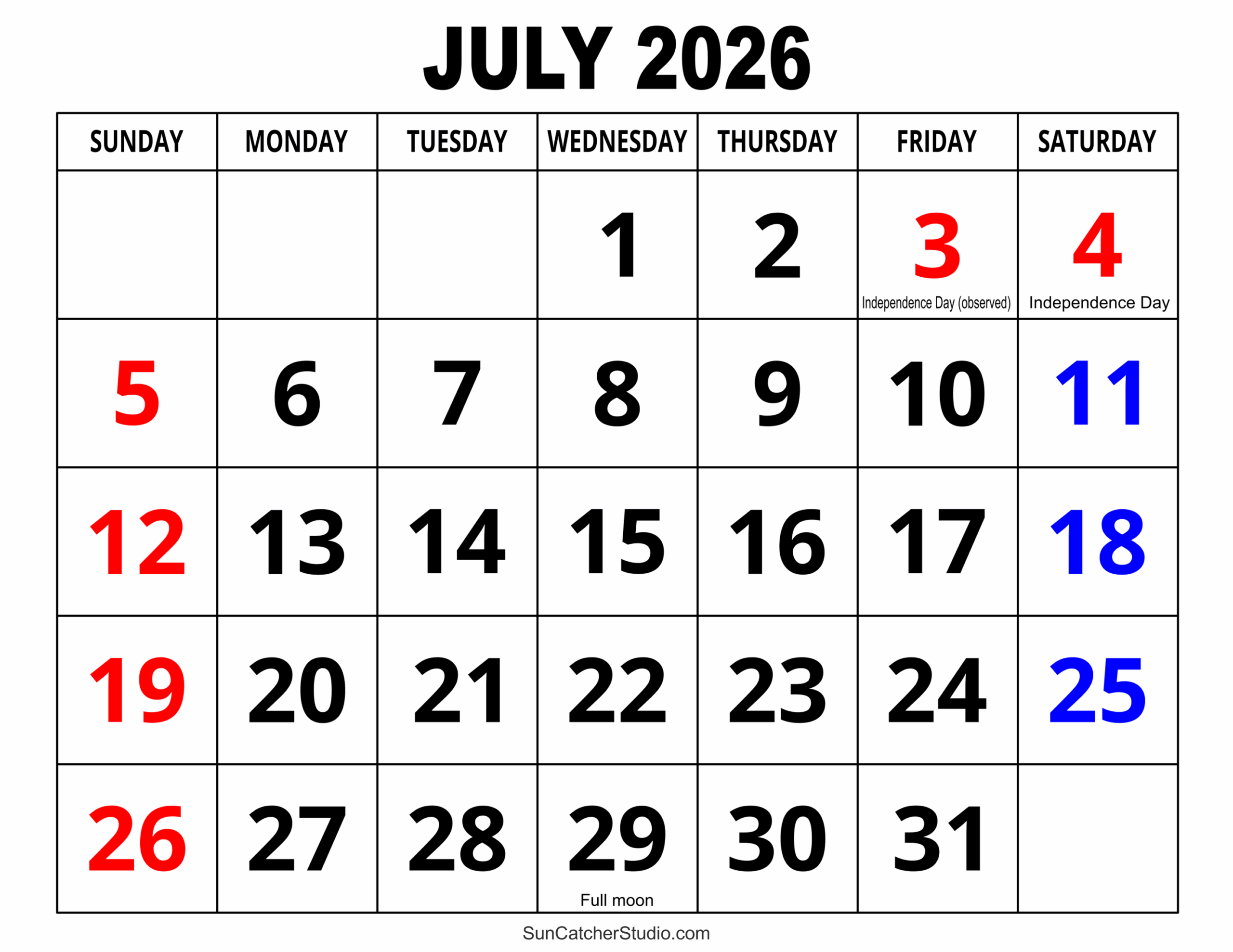 July 2026 Calendar Free Printable Free Printables Monograms Design Tools Patterns DIY Projects