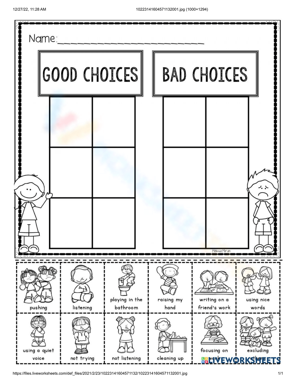 Kindergarten Good Choices Bad Choices Worksheets 2025
