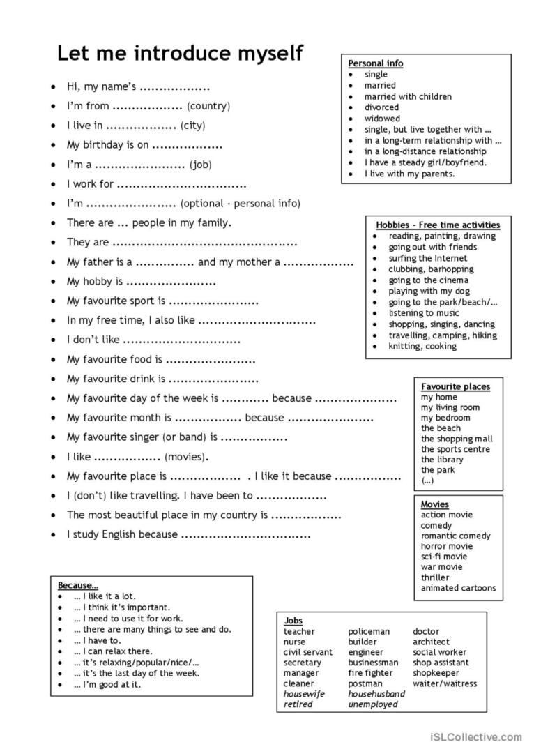 Let Me Introduce Myself for Adults English ESL Worksheets Pdf Doc