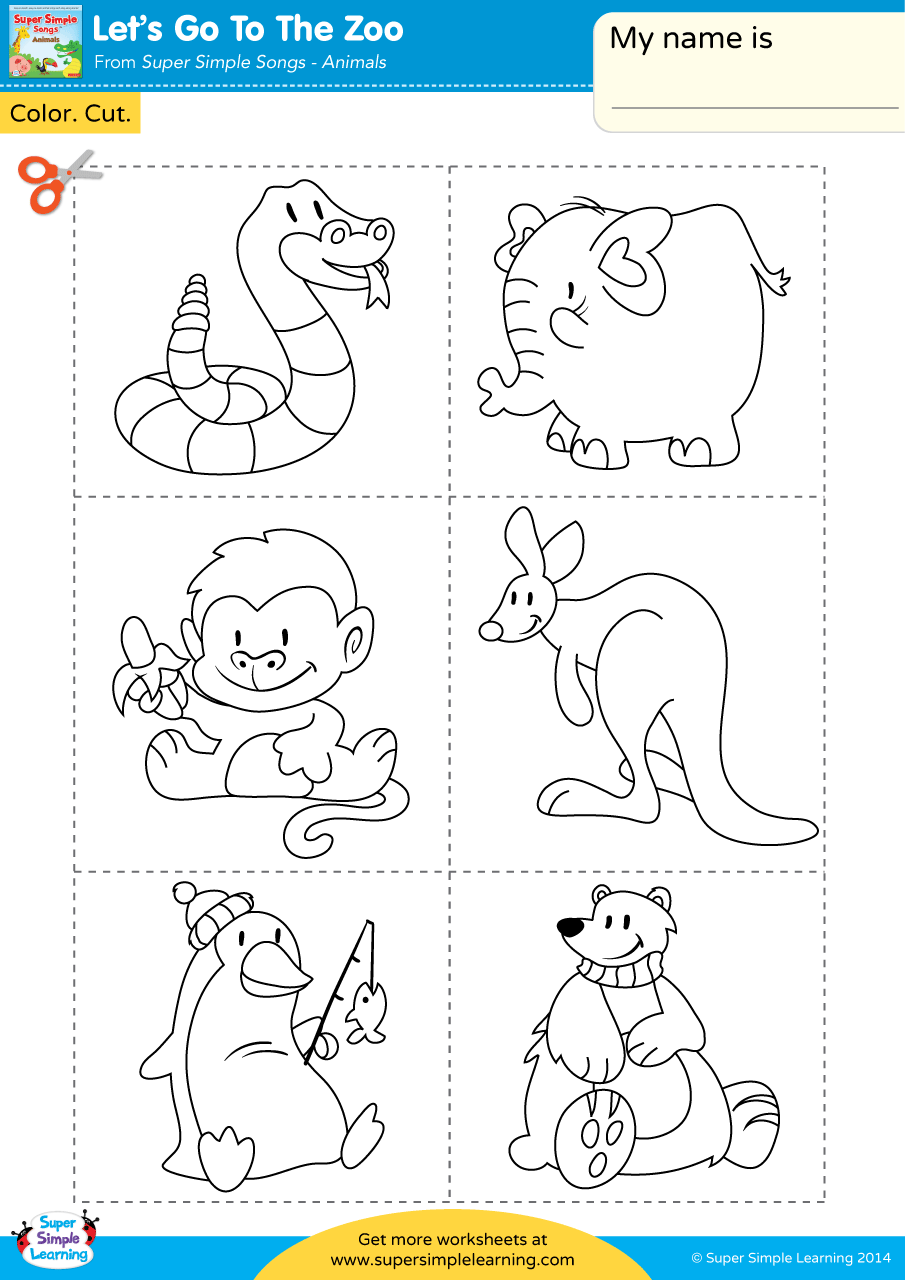 Let s Go To The Zoo Worksheet Color Cut Paste Super Simple