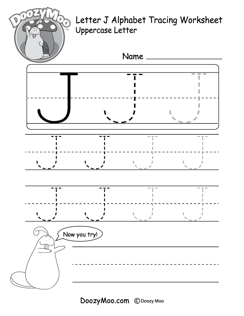 Lowercase Letter j Tracing Worksheet Doozy Moo