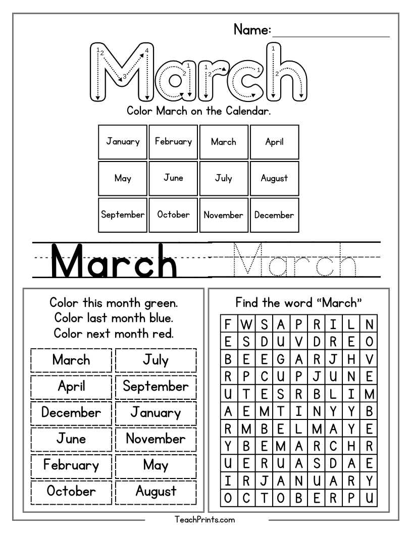 March Worksheets 8 Free PDF Printables Teach Prints
