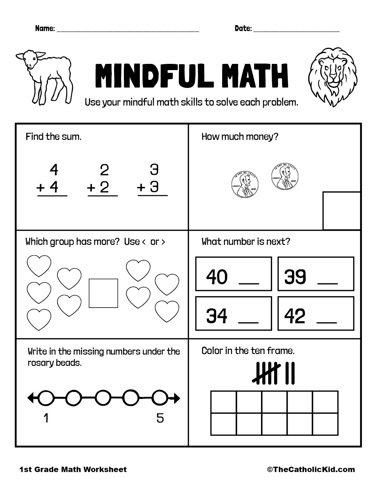 Math Worksheets For 1st Graders Printable