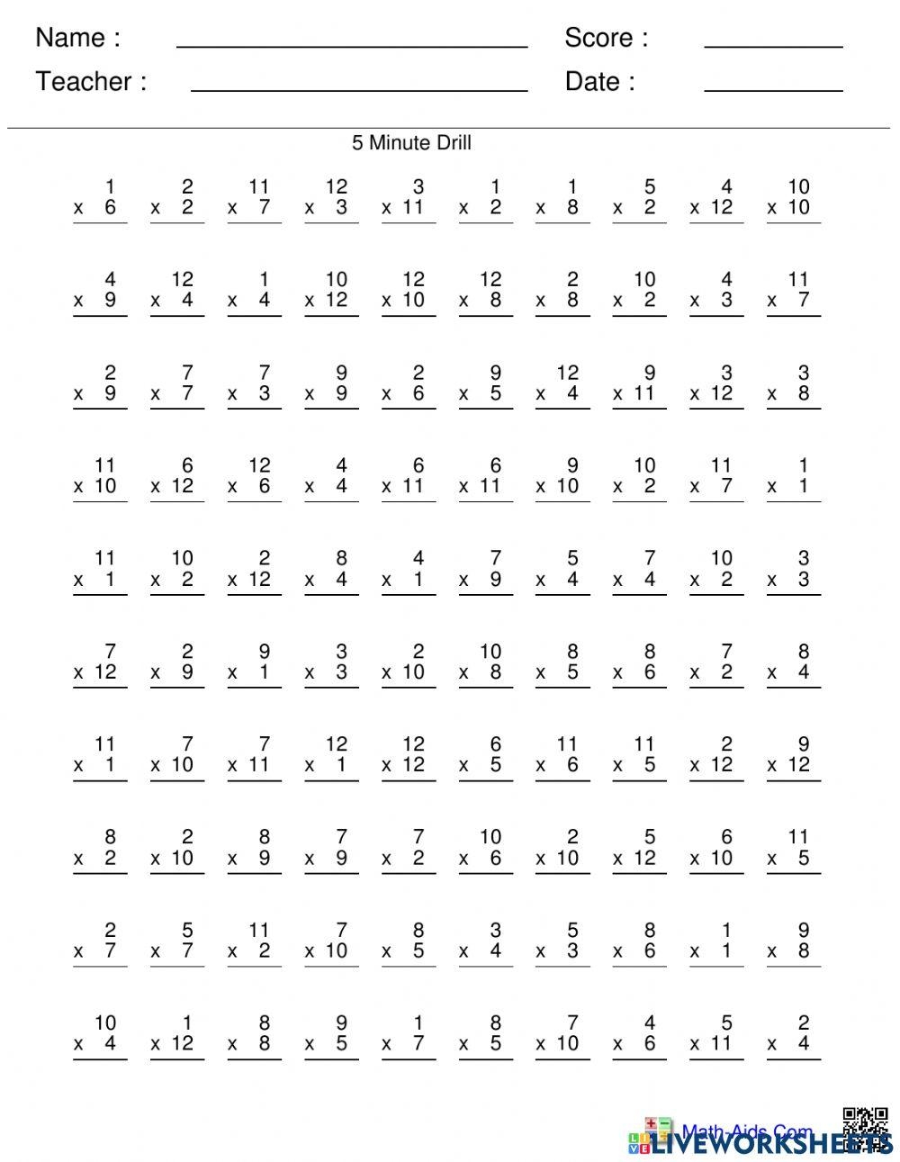 Multiplication Worksheets 0 12 Printable