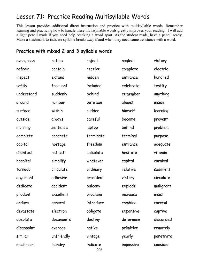Multisyllabic Words Worksheets Fill Online Printable Fillable Blank PdfFiller