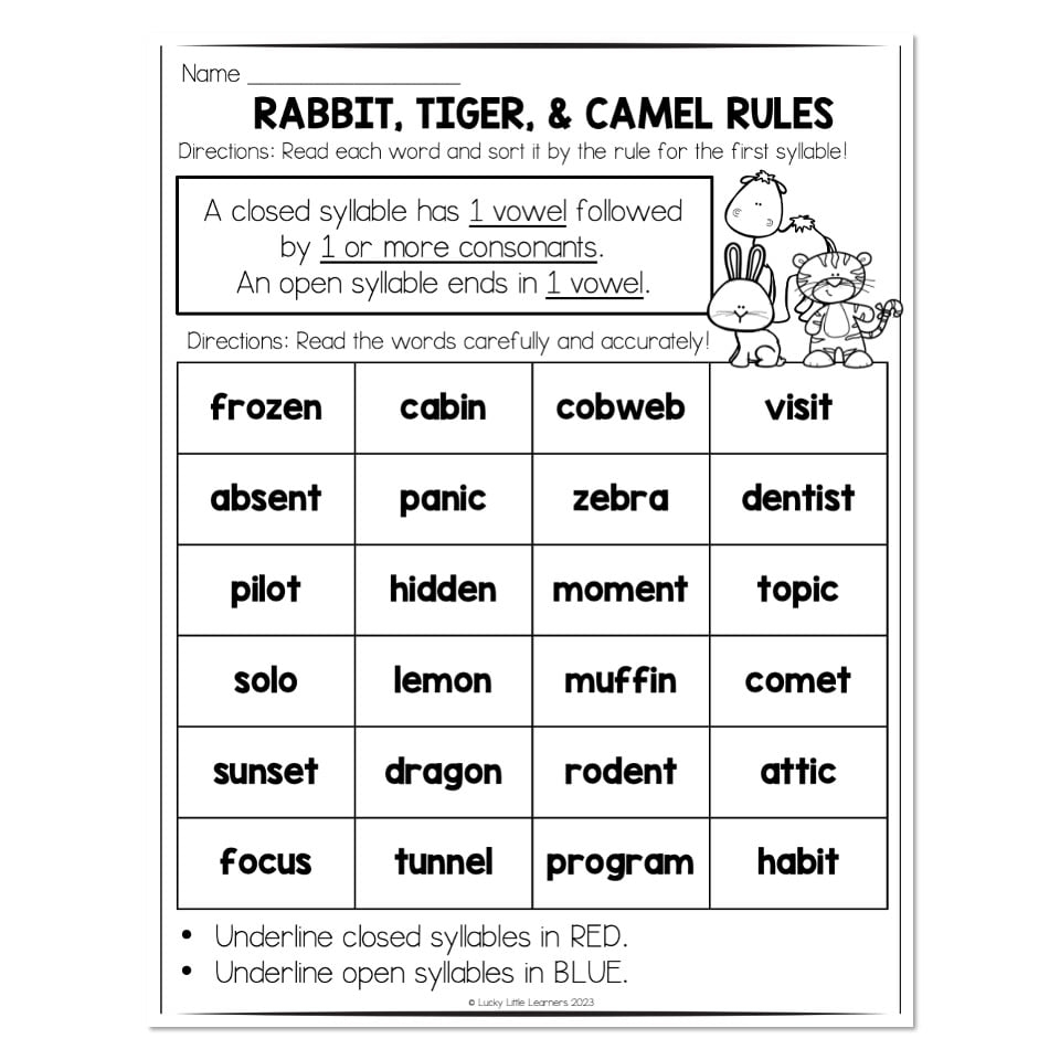 Free Printable Multisyllabic Words Worksheets