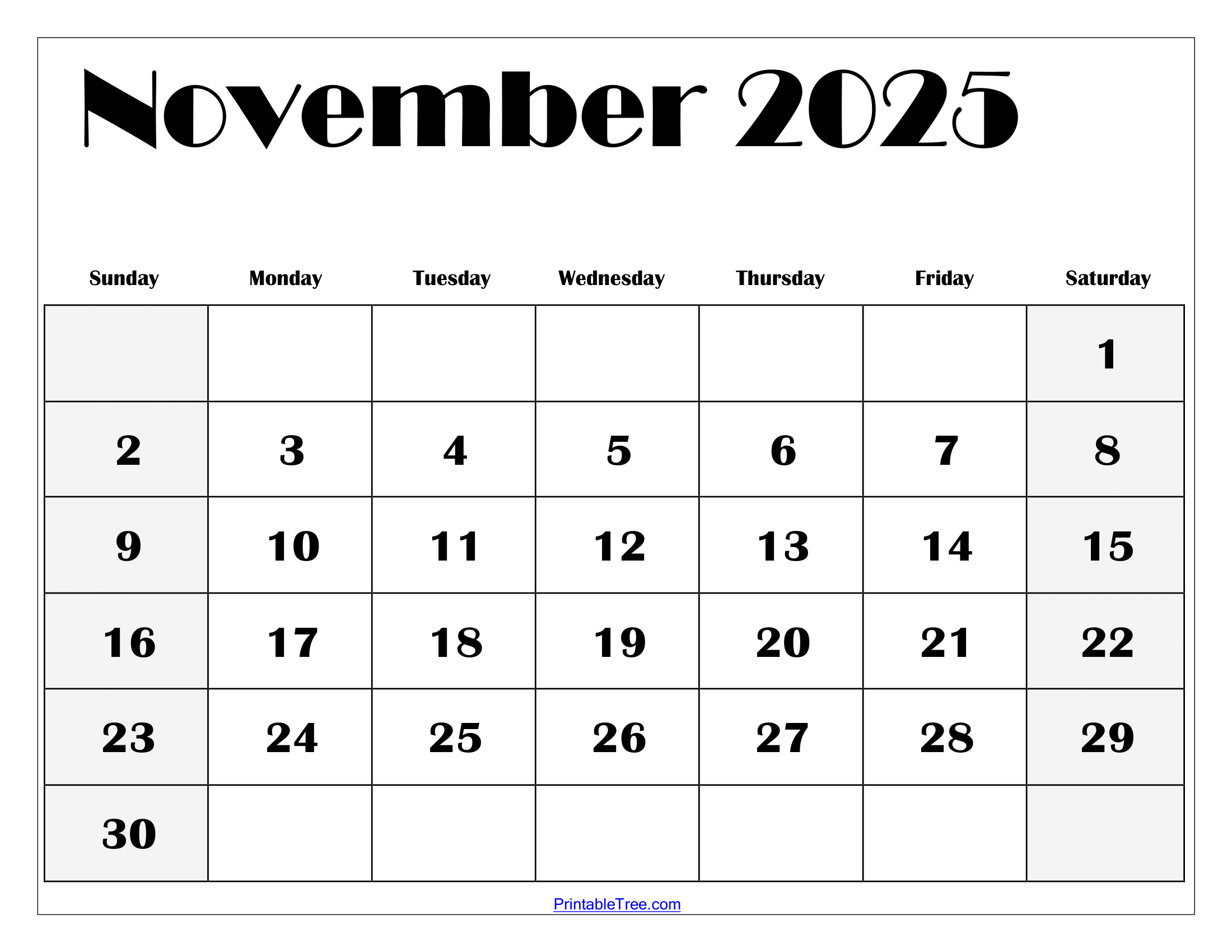 2025 November Calendar Printable