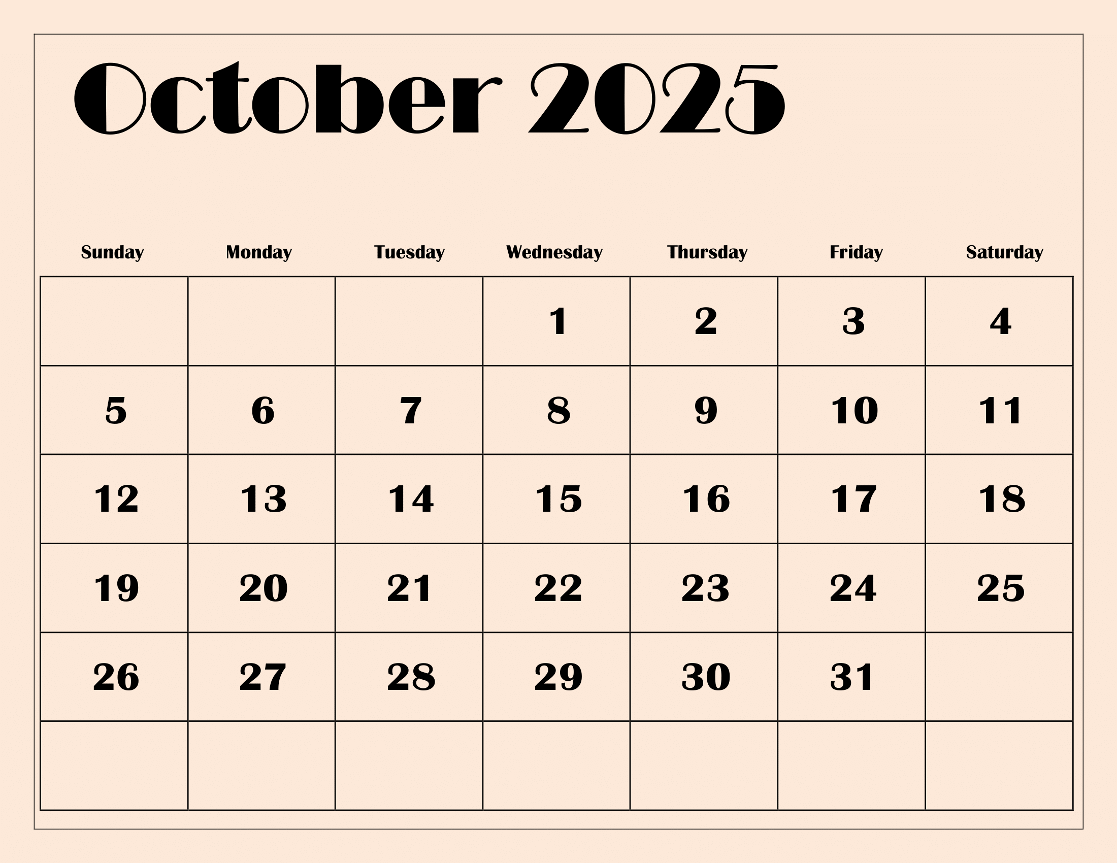 Free October 2025 Printable Calendar