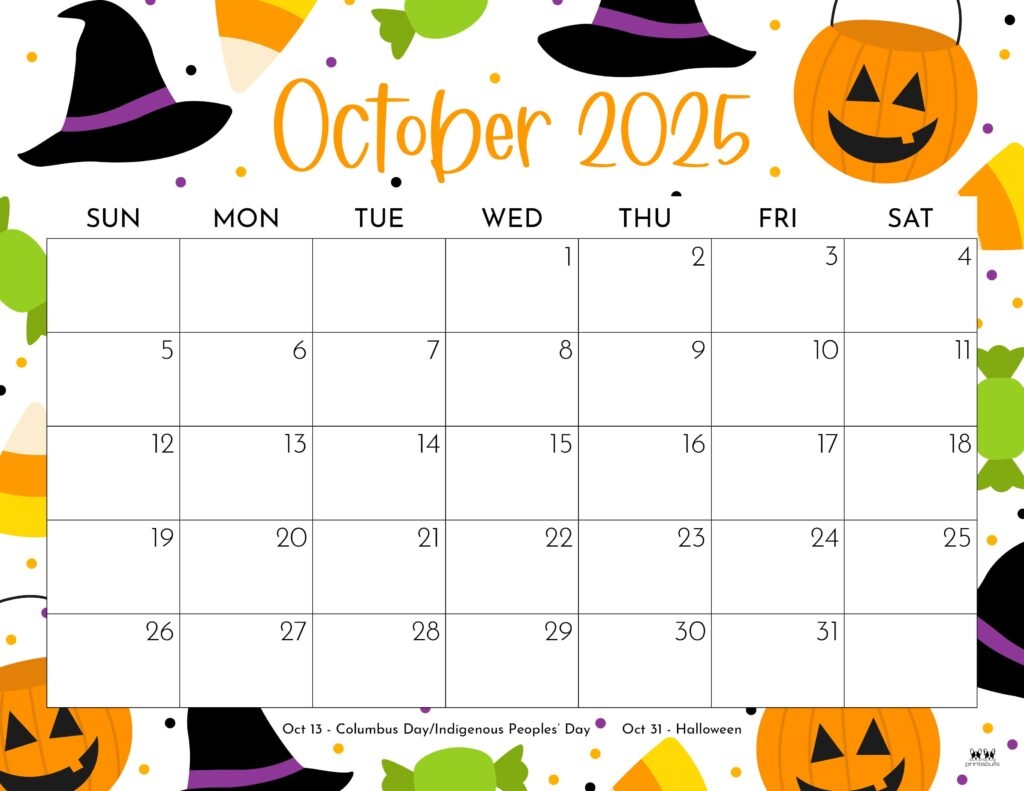 October Printable Calendar 2025