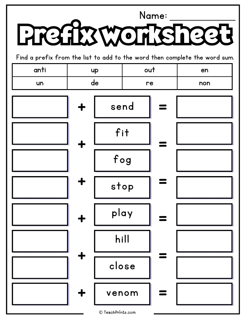 Free Printable Prefix Worksheets