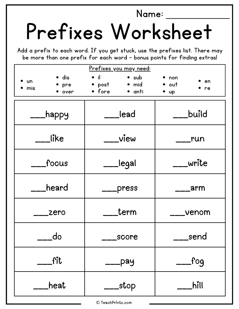 Prefix Worksheets 10 Free PDF Printables Teach Prints