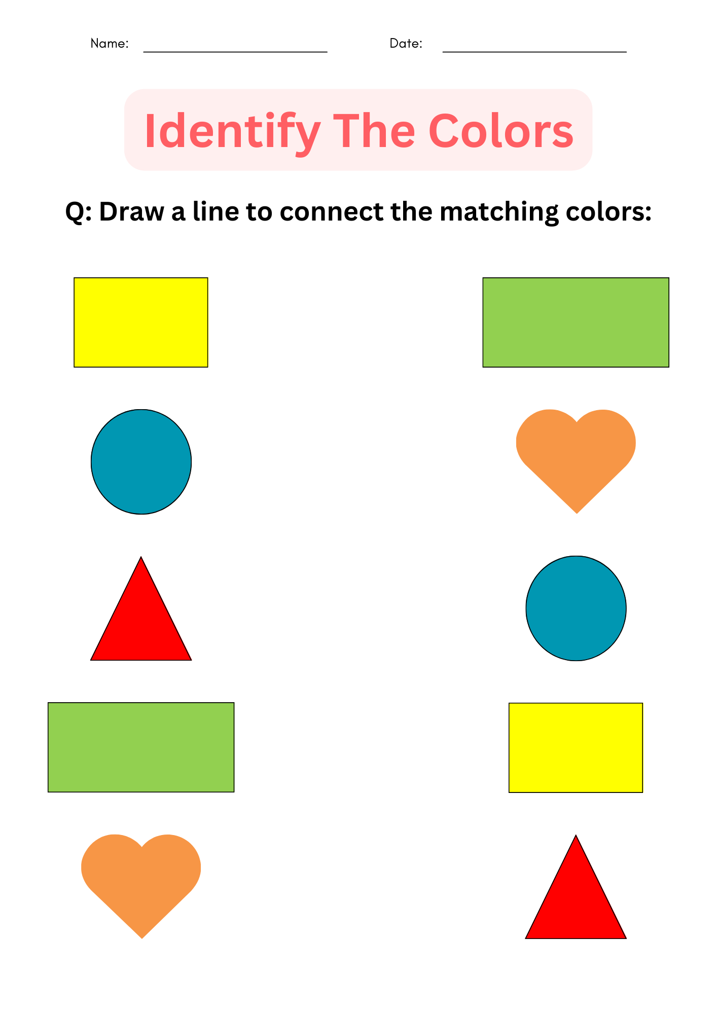 Printable Color Identification Matching Colors Worksheets For Kindergarten Made By Teachers