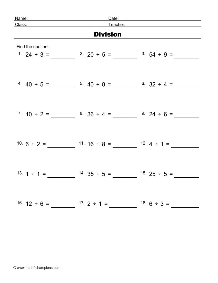 Division Worksheet Printable